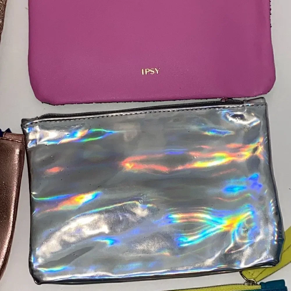 Ipsy Glam Bag Lot 6 Makeup Pouches Rose Gold Teal Studded Silver Holographic Set